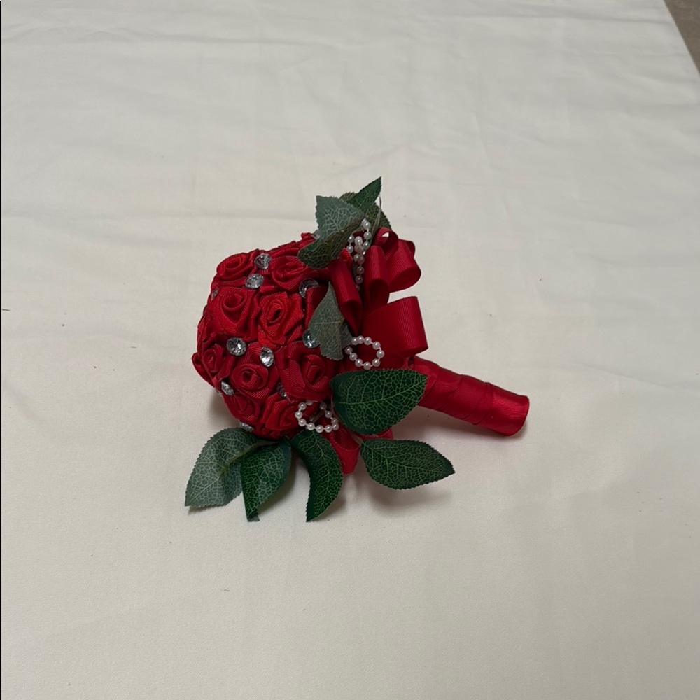 Handmade Elegant Red Rose Bouquet with Green leaves #707